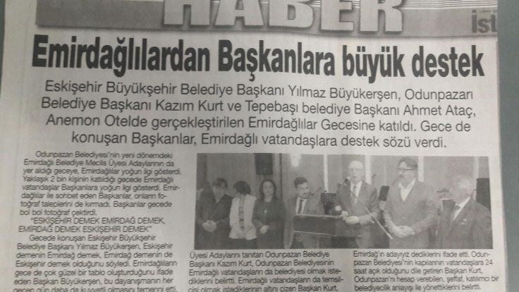 Platform Başkanımız ANEMON Otelde vermiş olduğu Emirdağ’lılar Birlik Beraberlik yemeği Eskişehir’de çok büyük ses getirdi. Ekip olarak Eskişehir belediyelerine tam destek vermiştir.